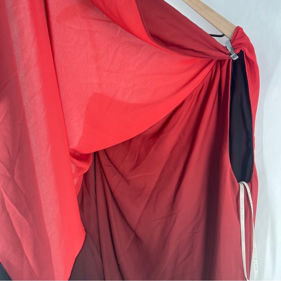 HALSTON HERITAGE Women's‎ Chiffon Red Black Ombre One-Shoulder Cocktail Dress S - Picture 8 of 16